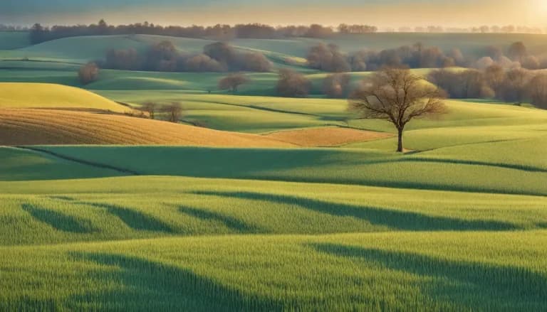 Colheitadeira moderna trabalhando em um campo vasto de cereais de inverno, destacando a tecnologia na colheita agrícola.