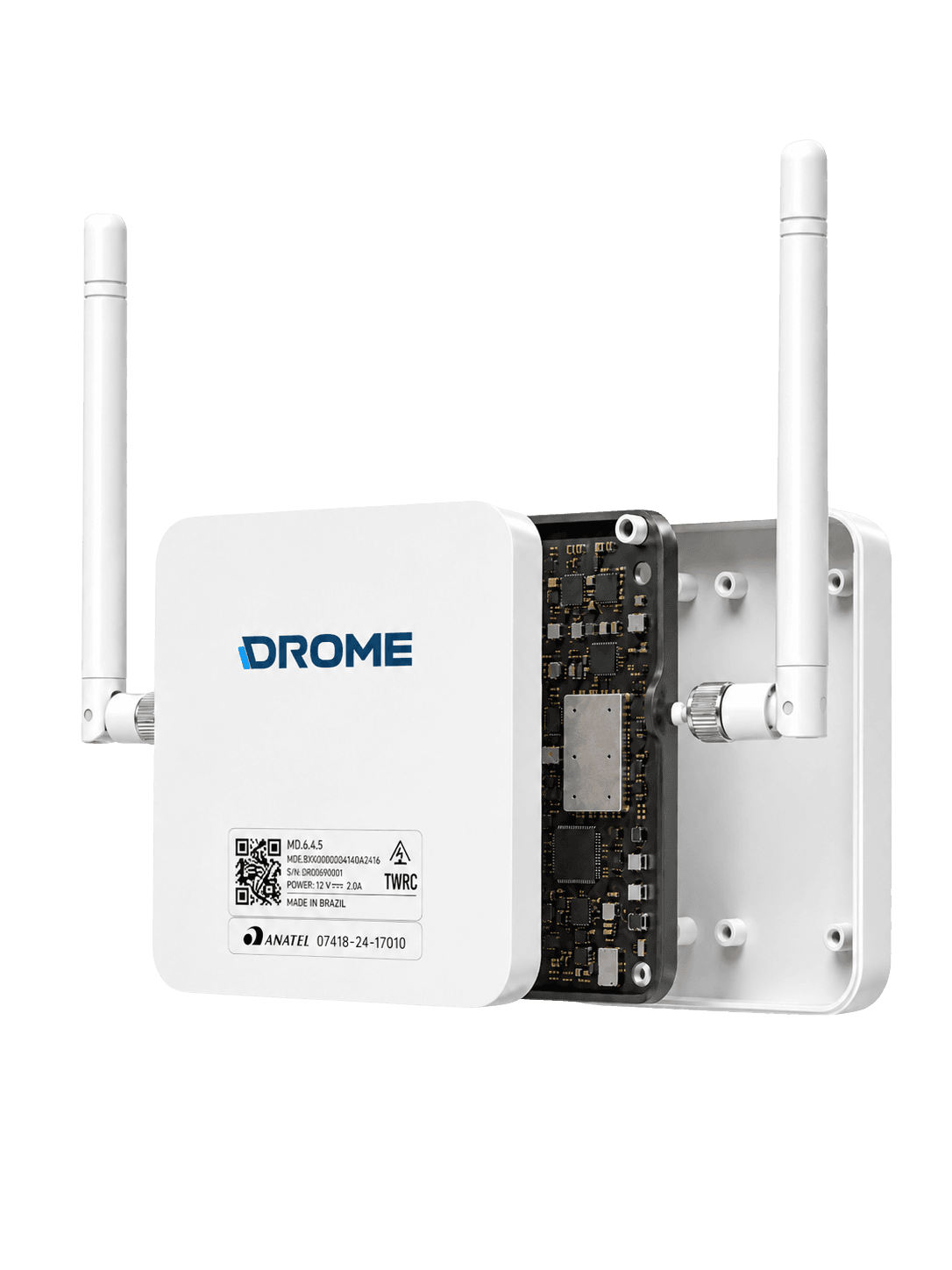 Gateway de datos DROME, con dos antenas y la placa a la vista