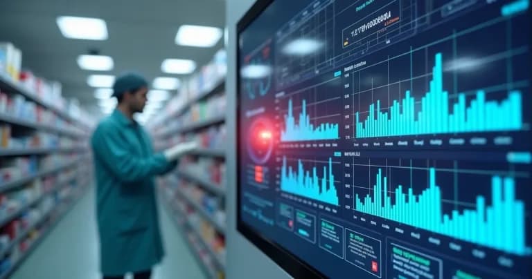 Tela de monitoramento digital exibindo gráficos de variação de temperatura com alertas em ambiente de armazenamento