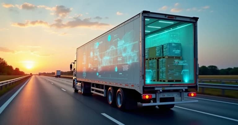 Sensor IoT monitorando temperatura dentro de caminhão frigorífico em rodovia