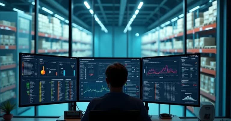 Centro de monitoramento com hwmonitor exibindo dados de sensores IoT de temperatura em estoques sensíveis