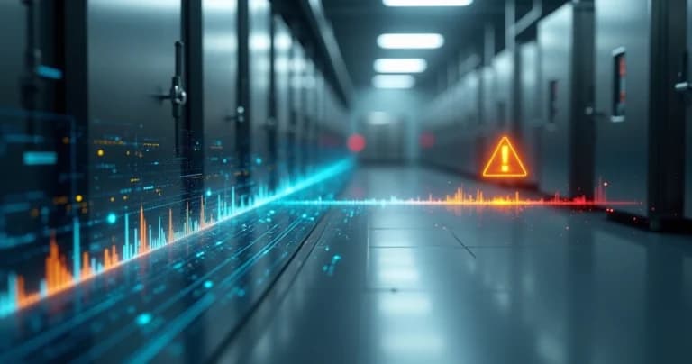 Linha do tempo preditiva mostrando alerta antecipado em ambiente industrial