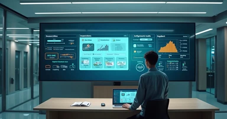 Dashboard com modelo de relatório automático de inspeção em grande tela digital