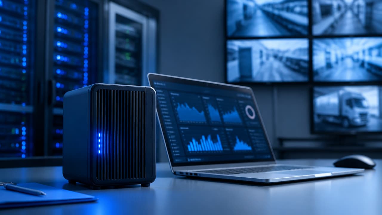 Infraestrutura de monitoramento crítico com gateway local e sensores conectados em ambiente técnico controlado