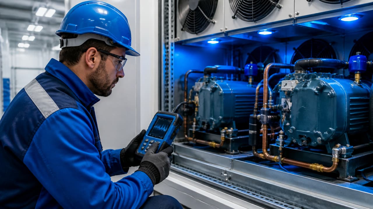 Sistema de refrigeração com sensor de vibração em ambiente técnico crítico